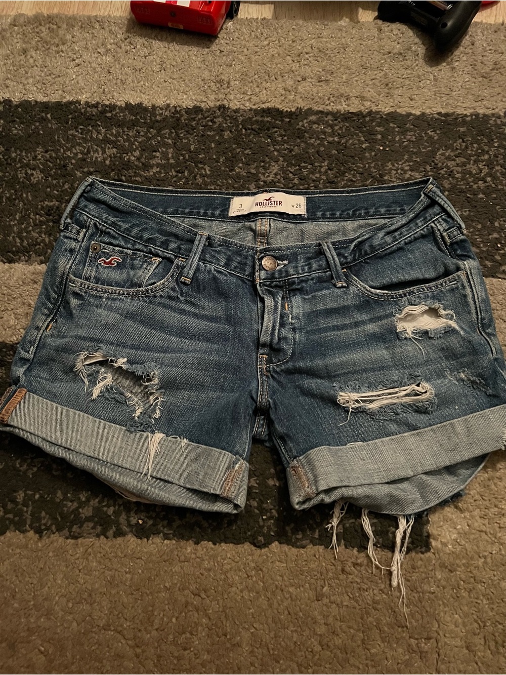 Hollister Women's Distressed Roll-Cuff Denim Shorts - Blue